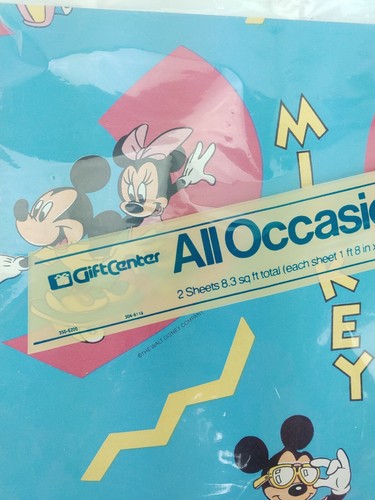 Vintage Mickey & Minnie Mouse All Occasion Gift Wrap 2 Sheets Wrapping Paper New - Picture 2 of 8