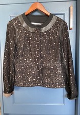 Diane Von Furstenber Maya Pebble Lace Jacket Leather Detail Size Us8 Uk12