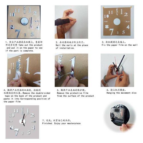Modern DIY Large Wall Clock 3D Mirror Surface Sticker Home Office Room Decor US❤ - Picture 10 of 11