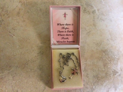BRADFORD EXCHANGE BREAST CANCER Necklace Where there is Hope, There is Faith NEW - Picture 3 of 5