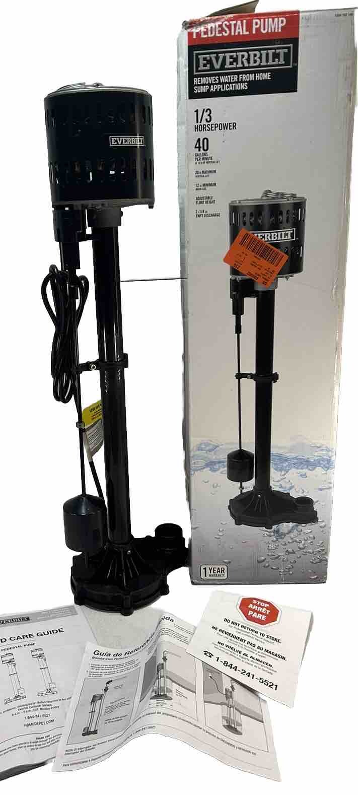 Everbilt 1/3 HP 40 Gal per min Plastic Pedestal Sump Pump FOR PARTS NOT