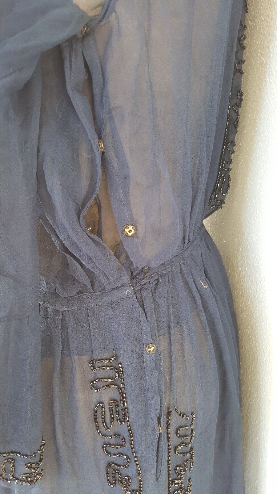 Rayon Crepe Sheer Dress Size Medium Blue Beaded W… - image 6