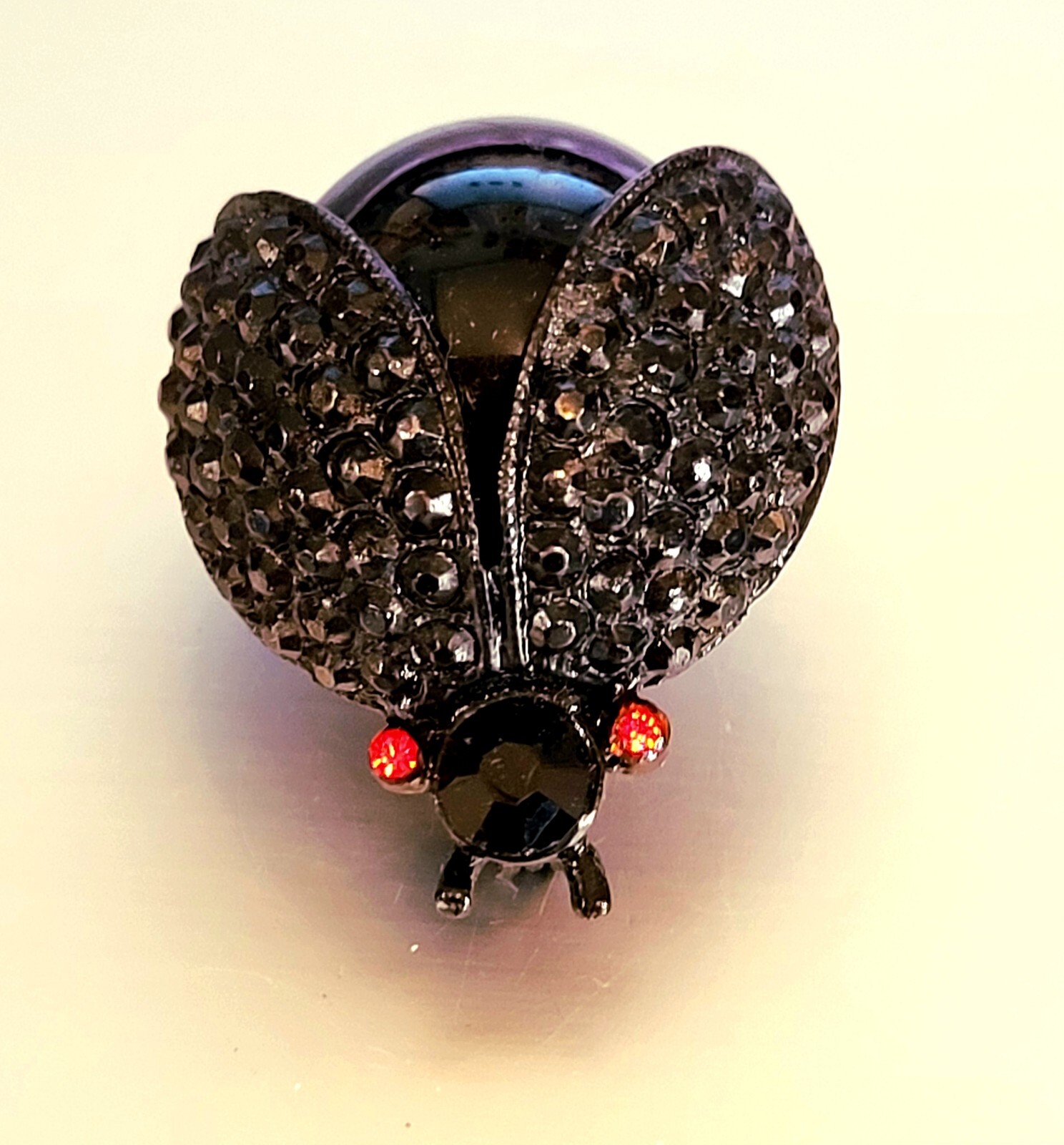 Vintage Weiss Black Japanned Jelly Belly Ladybug Brooch Pin Rhinestone ...