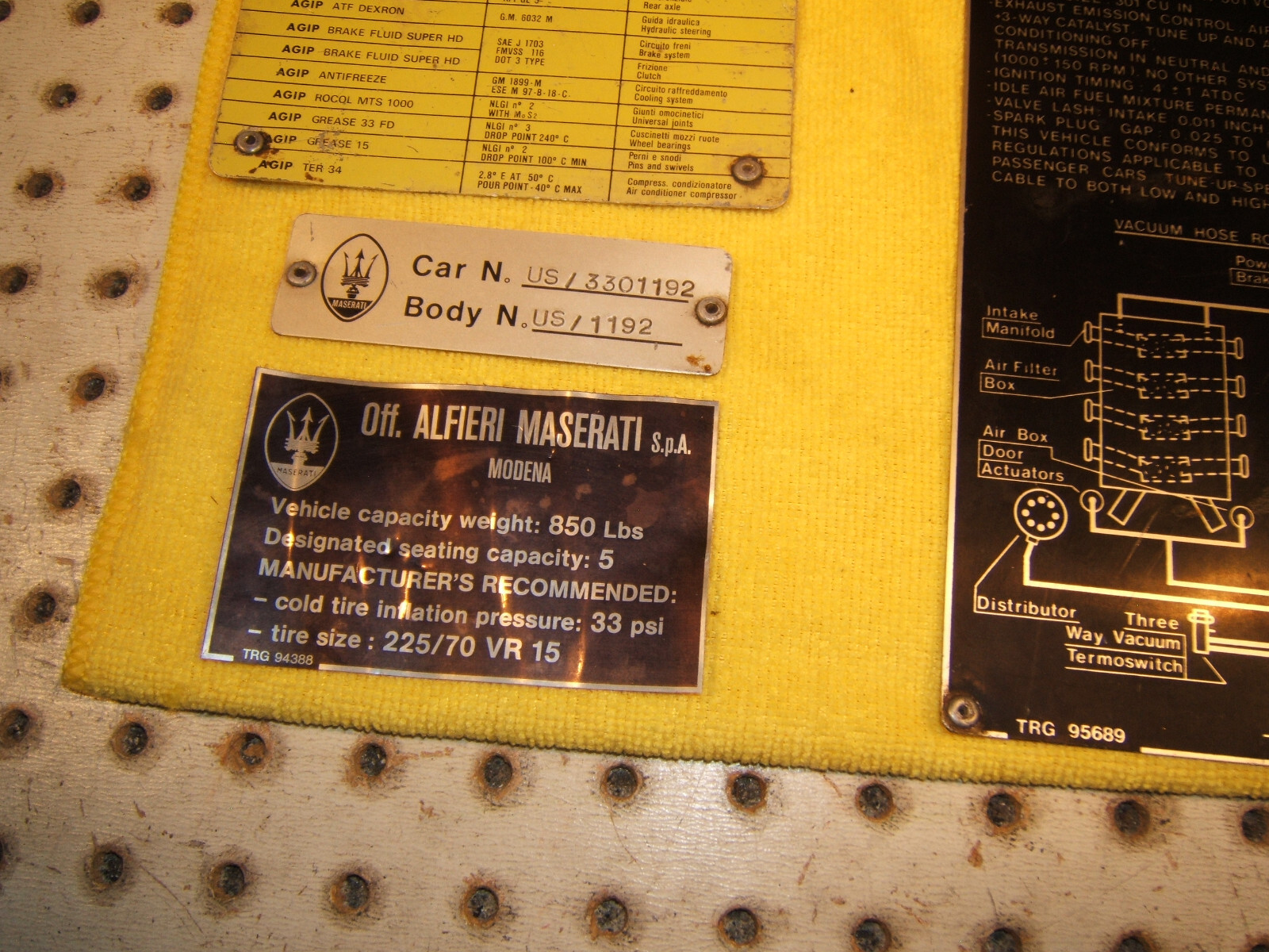 Maserati Quattroporte 1984 Under Hood / in console  Spec OEM 1 set of 4 Plaques