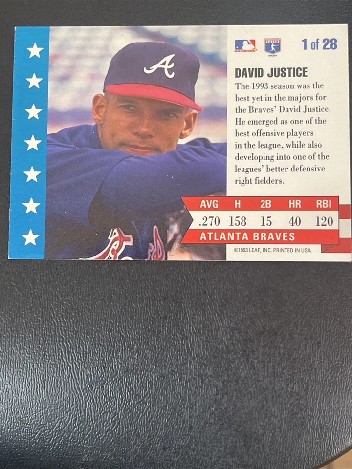 DAVE JUSTICE BRAVES 1994 DONRUSS MVP CARD #1 - Image 4 of 4