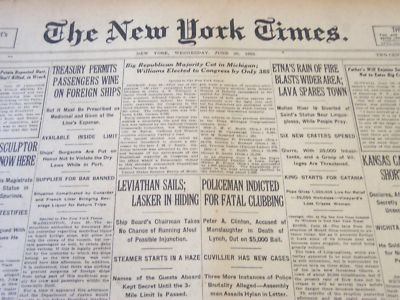 1923 JUNE 20 NEW YORK TIMES - ETNA'S RAIN OF FIRE BLASTS WIDER AREA - NT 5758