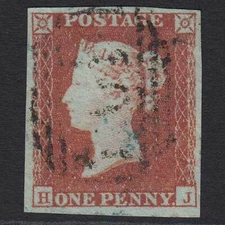 V40_06 GB QV 1841 1d RED-BROWN PLATE 118 (SG8) 'HJ' VFU 4M IMPERF LIGHT CANCEL