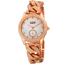 Women's Burgi BUR177RG 58 Swarovski Crystals Mother of Pearl Small Seconds Watch