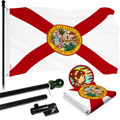 G128 Combo: 6 Ft Flagpole Black & Florida Flag 3x5 Ft Embroidered 210D Polyester