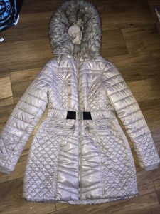 river island longline padded belted coat with faux fur hood in black