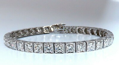 Tennisarmband 8,42 kt natürliche Diamanten 14 kt Gold quadratisch Box Perlen Set * v