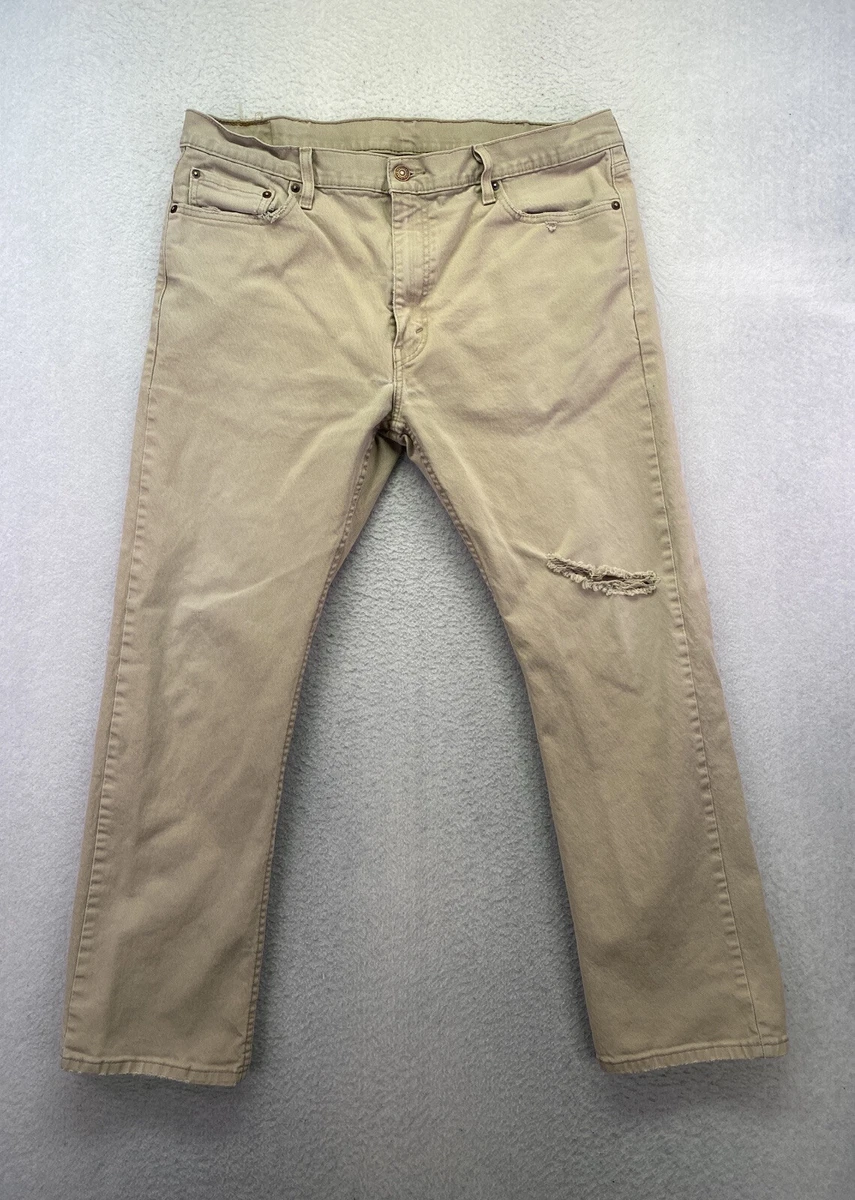 Levis 513 Mens 38x30 Khaki Distressed Slim Straight Denim Jeans eBay