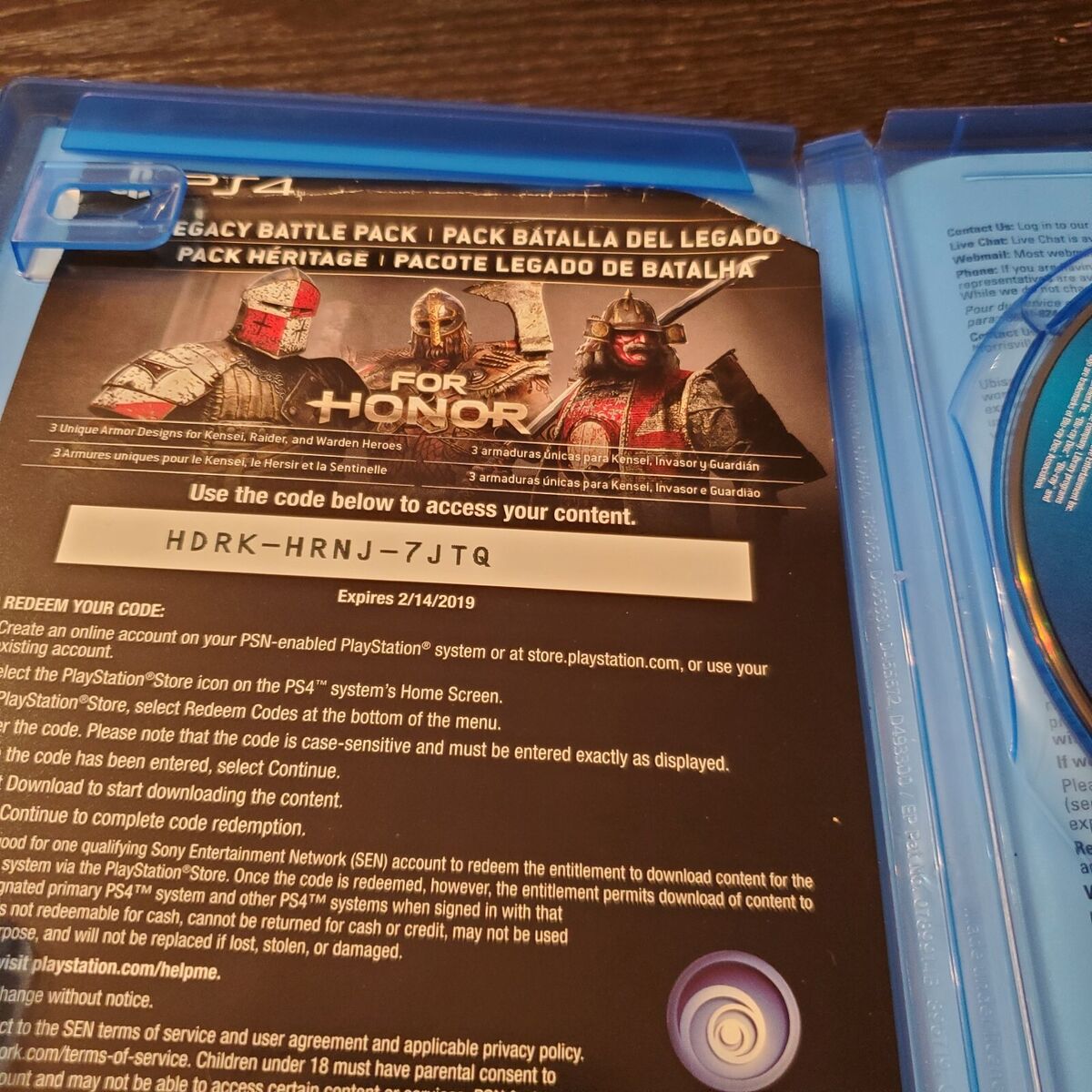 For Honor Ps4 Disc Original Case And Manual