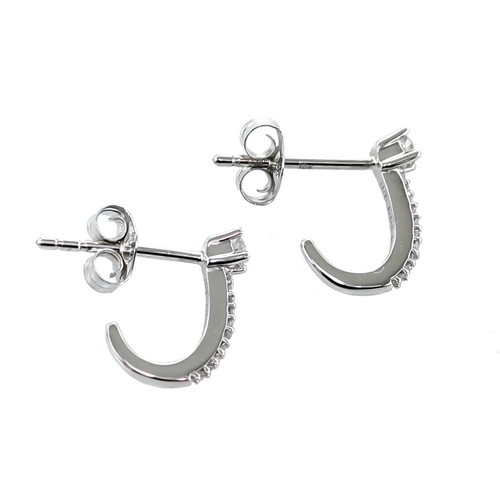 0.25 CT. SI1-G GENUINE DIAMOND J-TYPE STUD EARRINGS PUSH BACK 10K WHITE GOLD - Picture 4 of 8