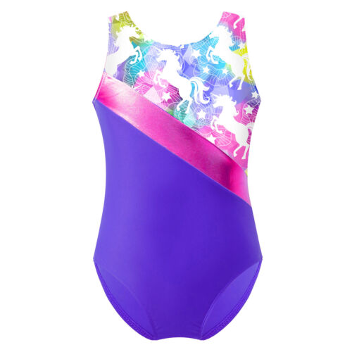 Kids Girls Swimwear Zipper Bathing Suit Bodycon Bodysuit Athletic Sunsuit Shiny - Picture 43 of 54