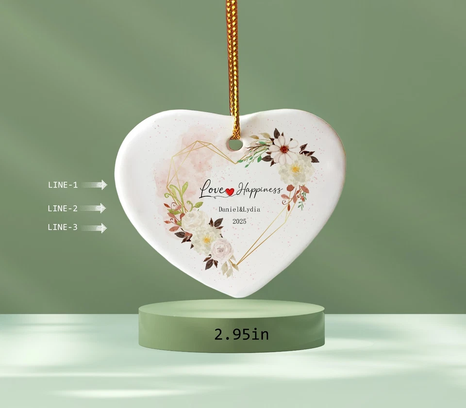 Adorno Corazón Personalizado - Personalizado 3 Líneas Pareja Regalo Boda Recuerdo Foto 2 de 4