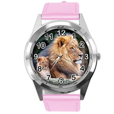 TAPORT Baby Pink Leather Round Watch for Lion Fans