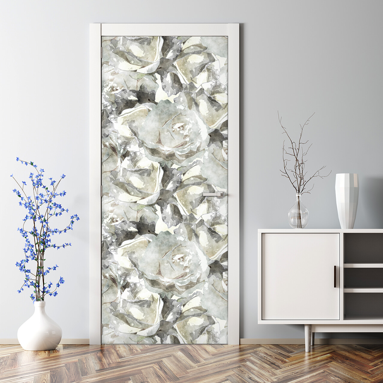 White Roses Nursery Design Grey Garden Plants Spring Flowers Delicate Door Decal