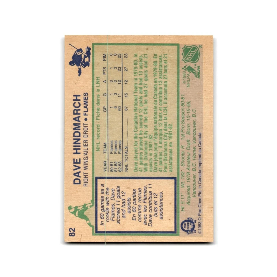 1983 O-Pee-Chee Dave Hindmarch RC Calgary Flames #82 - Image 2 of 3