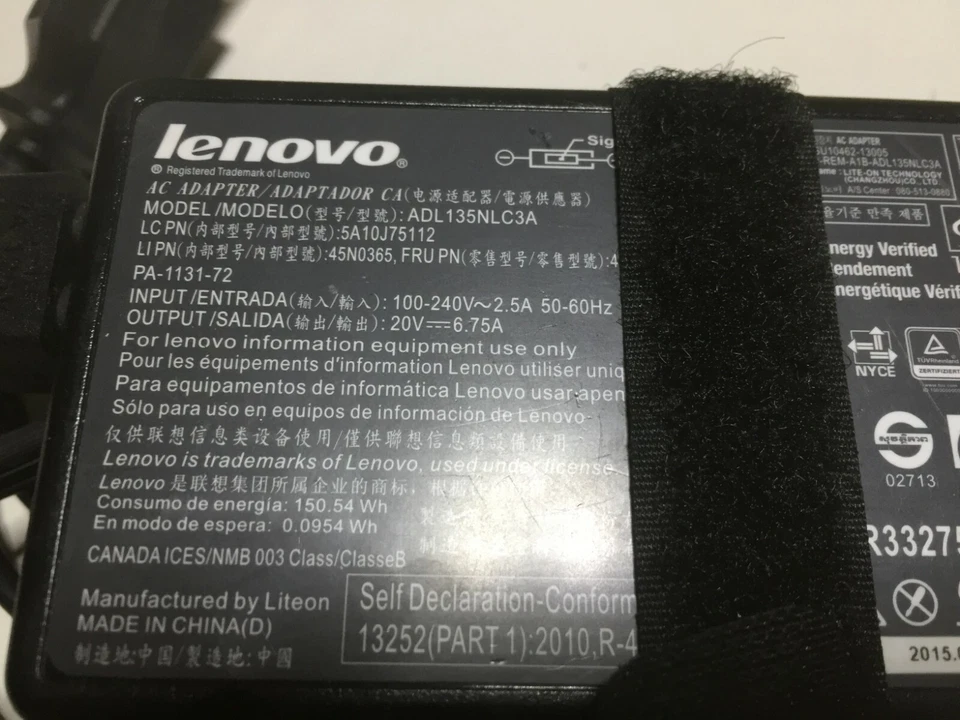 Cargador Adaptador de Corriente CA Original Lenovo 135W 20V 6.75A Rectángulo Punta Delgada OEM Foto 2 de 4