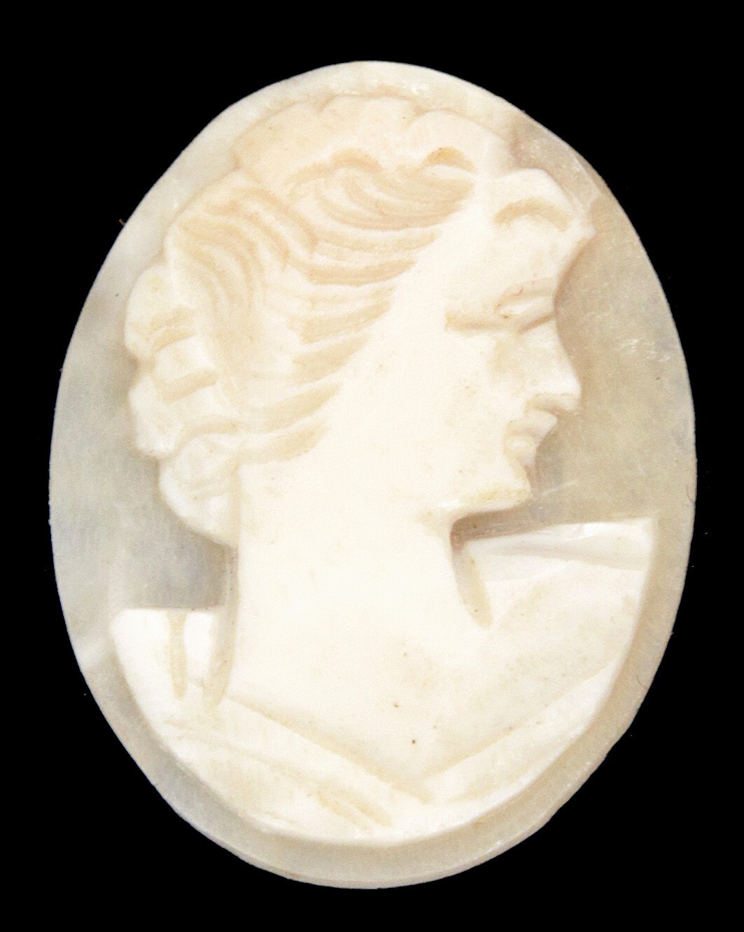 Antique Vintage Hand Carved Italian Shell Cameo Portrait Woman Italy Brooch Pin