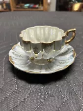 Vintage Wales Tri Footed Tea Cup And Saucer, Blue/White 01