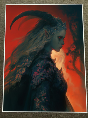 Fierce Demoness in Fiery Elegance with Horns Poster 18x24in