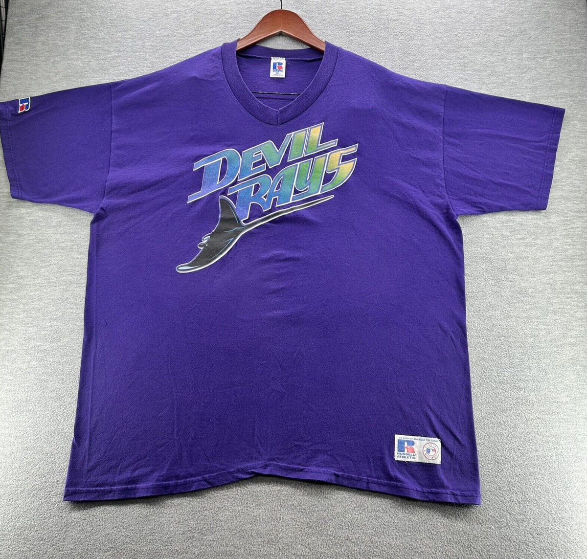 Vtg RUSSELL ATHLETIC - Tampa Bay Devil Rays MLB Purple Tee Shirt