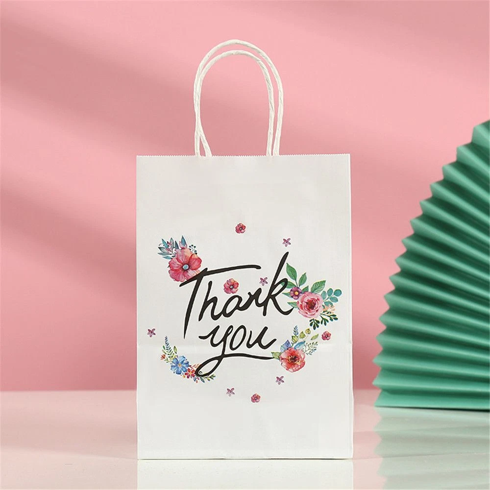 Printed Pattern Bag with Handle Kraft Paper Thank You Bag Gift