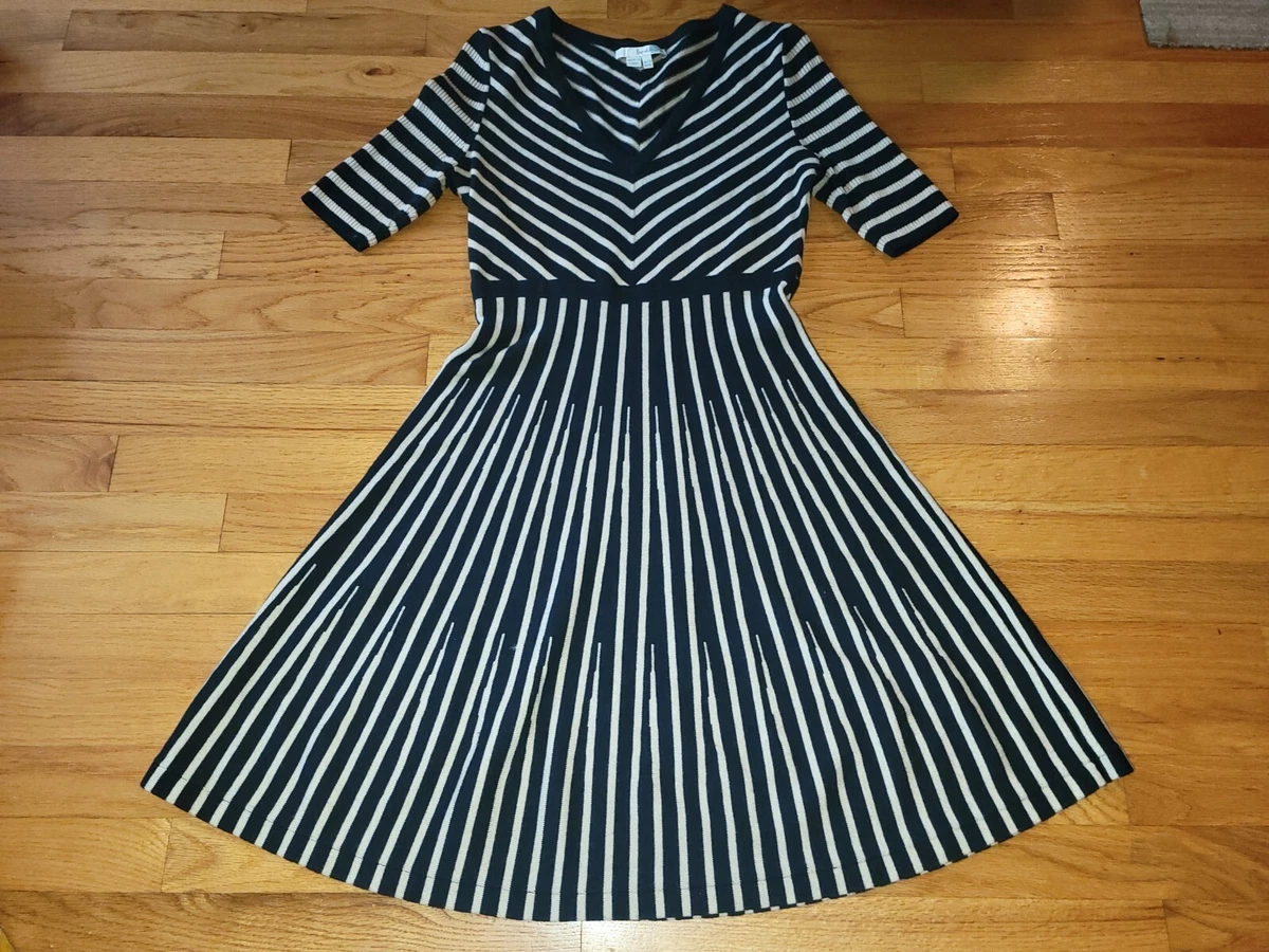 Boden Amelie Chevron Fit and Flare Sweater Dress U.S Size 8R Black u0026amp;  Brown Vneck | eBay
