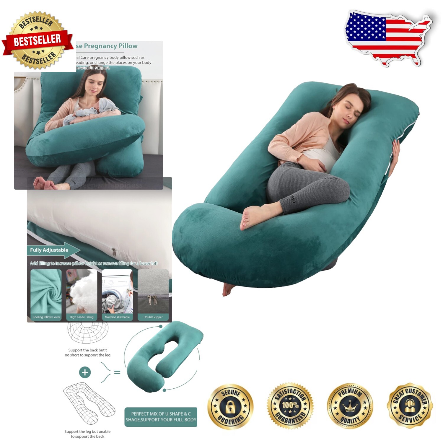 Lightweight Velvet Pregnancy Pillow for Nursing Sleeping and Relaxation Support-image