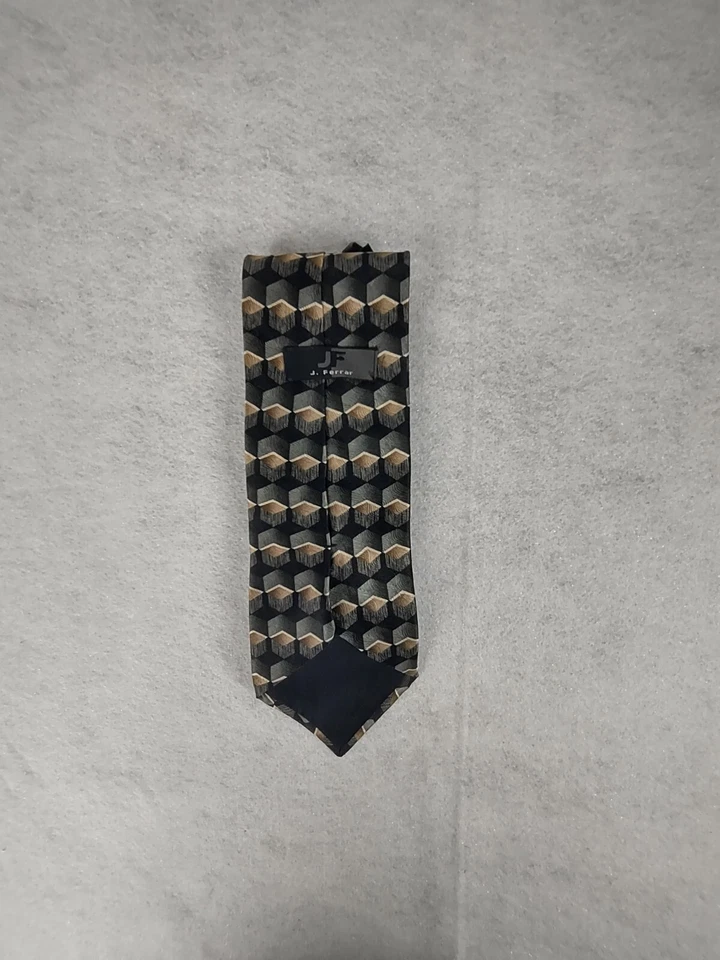 JF J Ferrar Mens Black, Cream, Tan, Green, 100% Silk Classic Business Neck Tie - Image 4 of 4