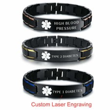 New Mens Luxury Medical Alert ID Bracelet Stainless Steel Free Laser Engraving