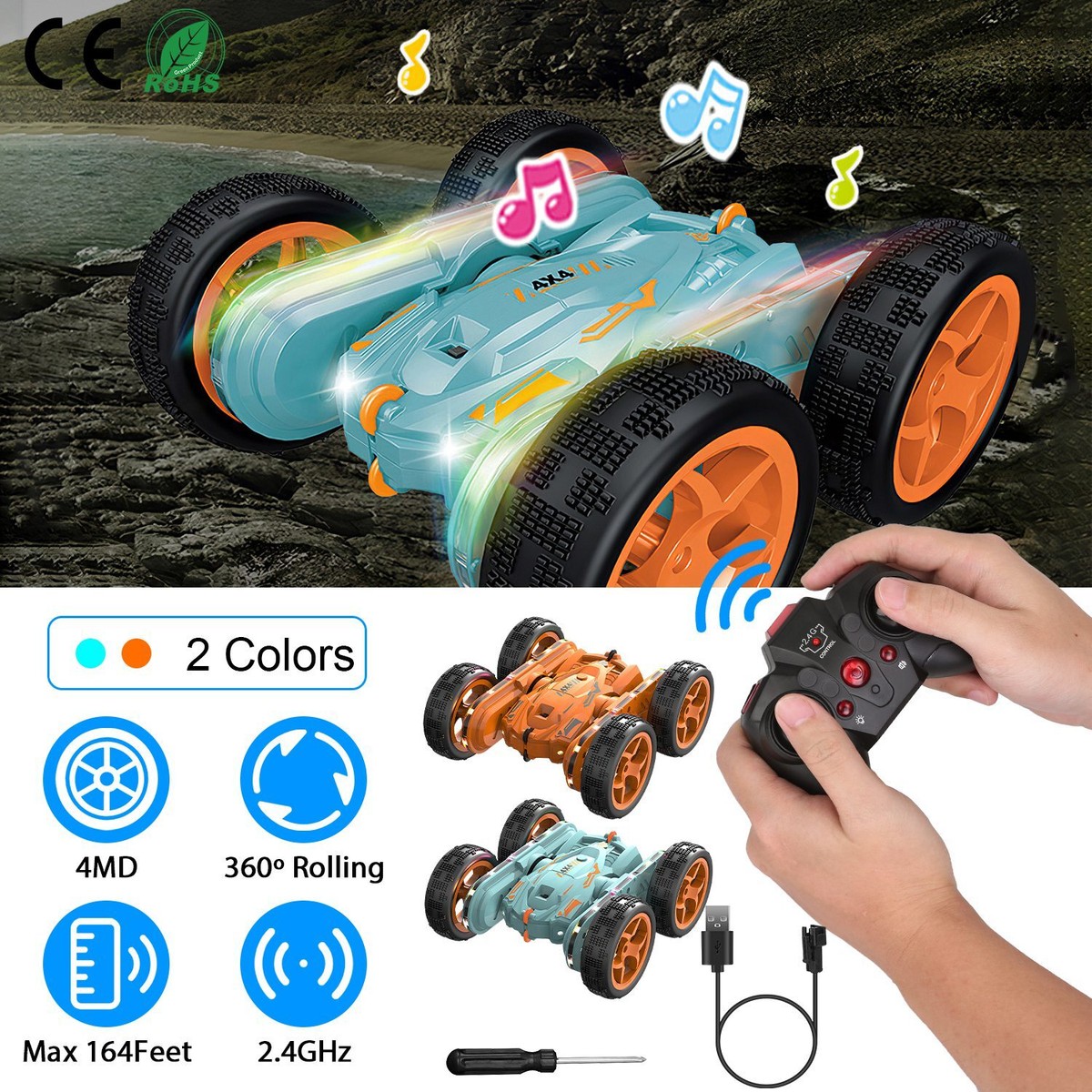 Rc Car Wall Stunt RC Car 360° Flips, Remote, LED Lights