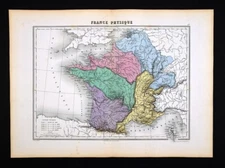1877 Migeon Map France Physical Rhine Seine Loire Rhone Garonne River Basin Alps