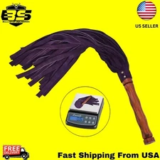 BDSM Purple Leather Flogger,Purple Suede Leather 50 Falls Wooden