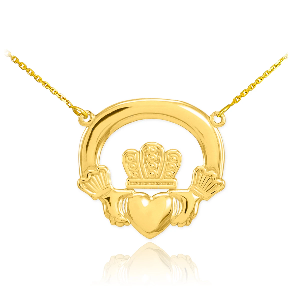 14K Oro Classico Irlandese Claddagh Collana con Ciondolo Fatti Negli USA