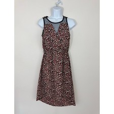 Angie Red Animal Print Sleeveless Dress Size Small Mesh Inset Boho Fit & Flare