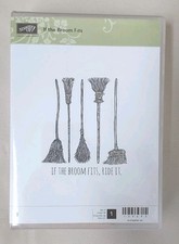 Stampin Up If The Broom Fits Wood Mount Rubber Stamp 139693 Halloween Stamp