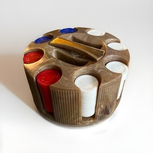 Vintage Bakelite Revolving Poker Chip Rack With Chips And Original Box SWIRLS
