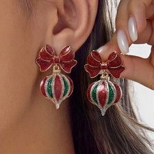 Christmas Bow Ball Dangle Earrings Women Holiday Christmas Jewelry