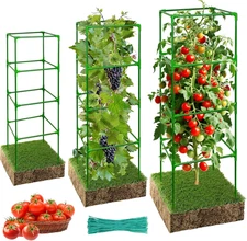 Tomato Cage for Garden 3 Pack, Square Heavy Duty Adjustable Tomatoes Cages Trell
