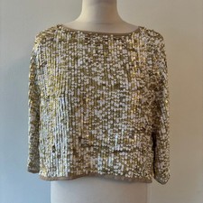Topshop Sequin Embellished Cropped Top Size 10 Gold White Glitter Party BNWT