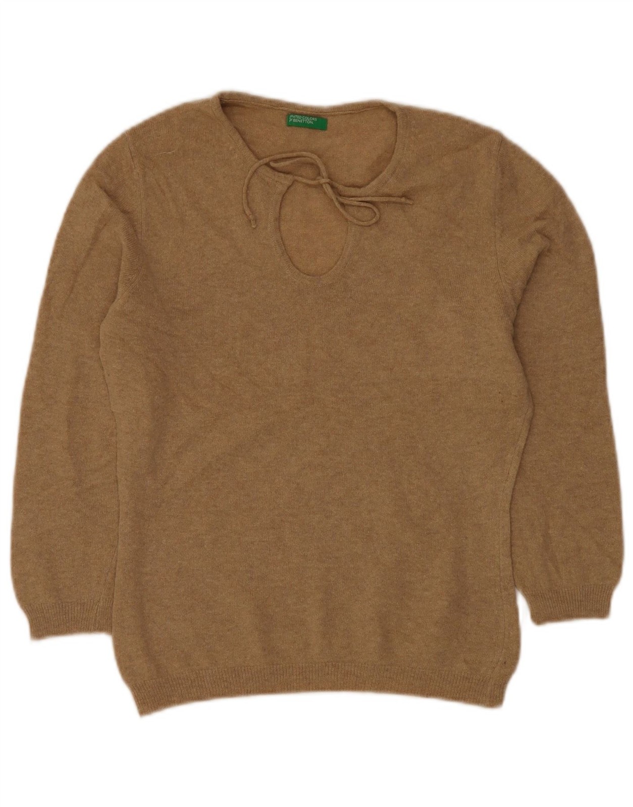 BENETTON Womens Boat Neck Jumper Sweater UK 12 Medium Beige New Wool BT08