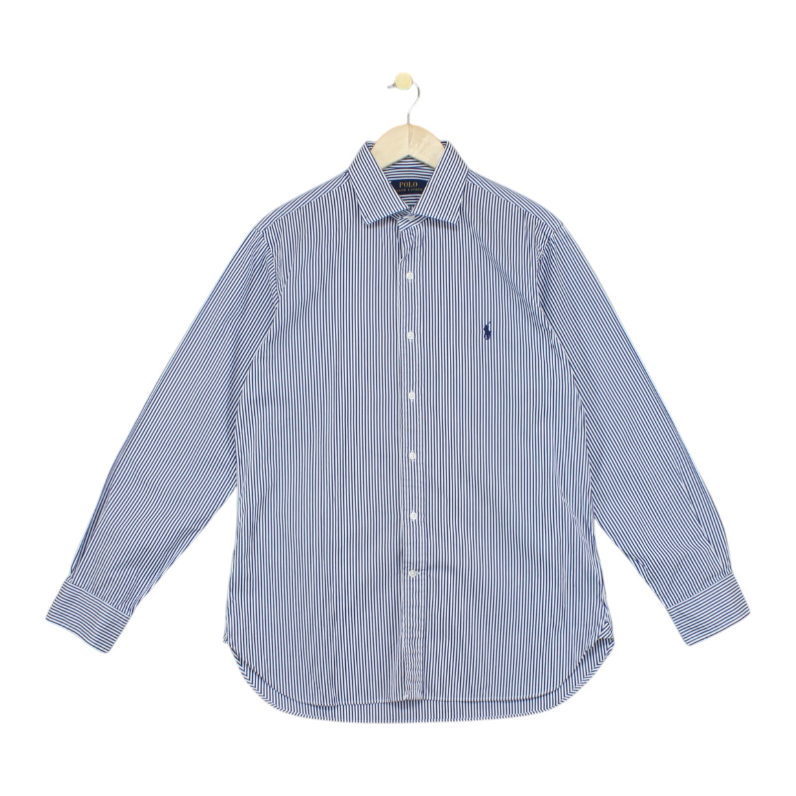 Camisa de vestir Ralph Lauren a rayas para hombre talla 16 azul algodón calce regular