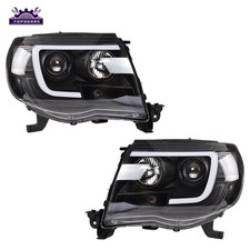 Headlights For Toyota Tacoma 2005-2011 Black Clear Led Tube Halogen Leftright