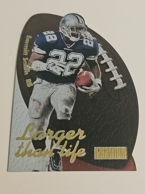 1997 Skybox Larger Than Life Emmitt Smith Die-Cut #1 - Leather Front - Cowboys 