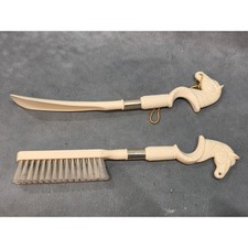 Vintage Horse Head Shoe Horn and Brush Set Cream Equestrian Decor 2 Piece