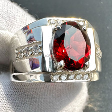 Natural Red Garnet Gemstone With 925 Sterling Silver Ring for Men's Stylish Ring