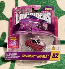 2026 Car Tuned Series 1 Lowriders 59 Chevy Impala Pink With Led Lighting 02 New